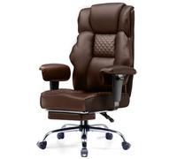 GTPLAYER Chaise de gaming large avec ressort de poche, ergonomique, en PC, réglable et pivotante, avec repose-pieds, en cuir synthétique, 180 kg, marron