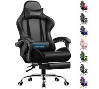 GTPLAYER Chaise de jeu avec repose-pieds et coussin lombaire de massage Chaise de bureau Chaise de jeu ergonomique supporter jusqu'à 150 kg Noir