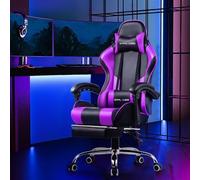 GTPLAYER Chaise de jeu avec repose-pieds et coussin lombaire de massage Chaise de bureau Chaise de jeu ergonomique supporter jusqu'à 150kg Violet