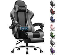 GTPLAYER Chaise de jeu avec repose-pieds et coussin lombaire de massage Chaise de bureau Chaise de jeu ergonomique supporter jusqu'à 150kg gris