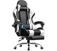 GTPlayer Chaise de jeu, Chaise de bureau avec repose-pieds massant, Appui-tête confortable, Réglable en hauteur, Conception ergonomique, Simili-cuir, Blanc, 51 x 52 x 135 cm