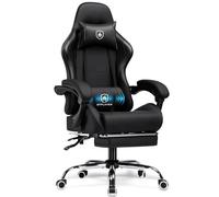 GTPLAYER, Chaise de jeu, chaise de bureau avec soutien lombaire massant, appui-tête réglable, chaise de jeu ergonomique, repose-pieds, accoudoirs et repose-pieds 150 kg, noir
