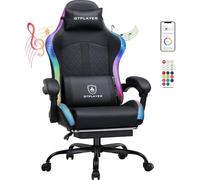 GTPLAYER Chaise de jeu, chaise de bureau, chaise de jeu avec haut-parleur et barre lumineuse, chaise gamer, dossier avec sac de rangement, chaise ergonomique en polycarbonate avec télécommande