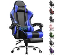 GTPLAYER chaise de jeu, chaise de bureau ergonomique avec fonction de massage et repose-pieds, lien avec poignée, base en acier, bleu