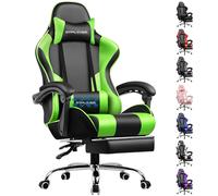 GTPLAYER chaise de jeu, chaise de bureau ergonomique avec fonction de massage et repose-pieds, lien avec poignée, base en acier, vert