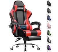 GTPLAYER chaise de jeu, chaise de bureau ergonomique avec fonction de massage et repose-pieds, poignée de connexion, base en acier, rouge