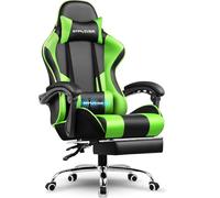 GTPLAYER Chaise de Jeu, Chaise de Bureau, Ergonomique, Fauteuil de Jeu avec Support Lombaire de Massage, Chaise de Travail avec Repose-Pieds et appuie-tête, Cuir synthétique, Supporte 150 kg, Vert