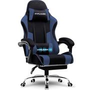 GTPLAYER Chaise de Jeu, Chaise de Bureau, Ergonomique, Fauteuil de Jeu avec Support Lombaire de Massage, Chaise de Travail avec Repose-Pieds et appuie-tête, Tissu, Supporte 150 kg, Bleu