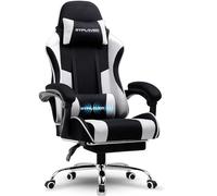 GTPLAYER Chaise de Jeu, Chaise de Bureau, Ergonomique, Fauteuil de Jeu avec Support Lombaire de Massage, Chaise de Travail avec Repose-Pieds et appuie-tête, Tissu, Supporte 150 kg, Blanc