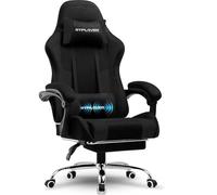 GTPLAYER Chaise de Jeu, Chaise de Bureau, Ergonomique, Fauteuil de Jeu avec Support Lombaire de Massage, Chaise de Travail avec Repose-Pieds et appuie-tête, Tissu, Supporte 150 kg, Noir