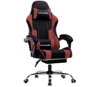 GTPLAYER Chaise de Jeu, Chaise de Bureau, Ergonomique, Fauteuil de Jeu avec Support Lombaire de Massage, Chaise de Travail avec Repose-Pieds et appuie-tête, Tissu, Supporte 150 kg, Rouge