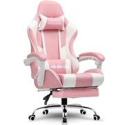 GTPLAYER Chaise de Jeu, Chaise de Bureau, Ergonomique, Fauteuil de Jeu avec Support Lombaire de Massage, Chaise de Travail avec Repose-Pieds et appuie-tête, Cuir synthétique, Supporte 150 kg, Rose