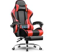 GTPLAYER Chaise de Jeu, Chaise de Bureau, Ergonomique, Fauteuil de Jeu avec Support Lombaire de Massage, Chaise de Travail avec Repose-Pieds et appuie-tête, Cuir synthétique, Supporte 150 kg, Rouge