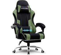 GTPLAYER Chaise de Jeu, Chaise de Bureau, Ergonomique, Fauteuil de Jeu avec Support Lombaire de Massage, Chaise de Travail avec Repose-Pieds et appuie-tête, Tissu, Supporte 150 kg, Vert