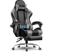 GTPLAYER Chaise de Jeu, Chaise de Bureau, Ergonomique, Fauteuil de Jeu avec Support Lombaire de Massage, Chaise de Travail avec Repose-Pieds et appuie-tête, Gris Cuir synthétique, Supporte 150 kg