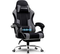 GTPLAYER Chaise de Jeu, Chaise de Bureau, Ergonomique, Fauteuil de Jeu avec Support Lombaire de Massage, Chaise de Travail avec Repose-Pieds et appuie-tête, Tissu, Supporte 150 kg, Gris