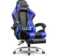 GTPLAYER Chaise de Jeu, Chaise de Bureau, Ergonomique, Fauteuil de Jeu avec Support Lombaire de Massage, Chaise de Travail avec Repose-Pieds et appuie-tête, Cuir synthétique, Supporte 150 kg, Bleu