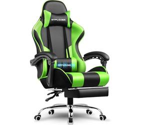 GTPLAYER Chaise de Jeu, Chaise de Bureau, Ergonomique, Fauteuil de Jeu avec Support Lombaire de Massage, Chaise de Travail avec Repose-Pieds et appuie-tête, Cuir synthétique, Supporte 150 kg, Vert
