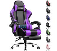 GTPLAYER chaise de jeu, chaise d'écriture, chaise de bureau ergonomique avec fonction de massage et repose-pieds, rampe de bar violet