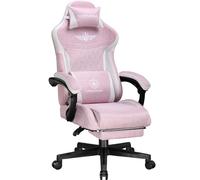 GTPLAYER Chaise de Jeu, Ergonomique, en Tissu en Lin Respirant, avec Soutien Lombaire - Chaise PC avec Dossier élargi - Charge maximale : 150 kg - Rose