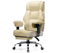 GTPLAYER Chaise de Jeu, Large Chaise de Bureau avec Ressort ensaché, Chaise PC Ergonomique, Chaise de Bureau réglable et pivotante avec Repose-Pieds, Cuir synthétique, 180 kg, Ivoire