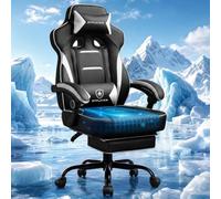 GTPLAYER Chaise Gaming avec Repose-Pieds, Chaise Bureau Ergonomique 180 kg, Fauteuil de Bureau avec Support Lombaire et Appui-tête, Hauteur Réglable, Dossier Réglable 155°, pour Bureau et Jeu, Blanc