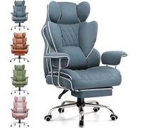 GTPLAYER Chaise Gaming, Bureau Soutien Lombaire Ressorts, siège Large accoudoirs Souple, Repose-Pieds, Hauteur réglable, Supporte 180 kg, Tissu Bleu lac