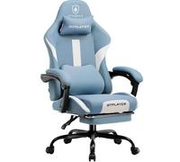 GTPLAYER Chaise Gaming, Chaise de Gamer, Chaise de Bureau Respirante en Tissu de Haute Qualité, Chaise PC Ergonomique, Chaise de Bureau Réglable et Pivotante avec Repose-Pieds, Bleu