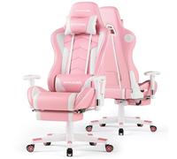 GTPLAYER Chaise Gaming Ergonomique avec Repose-Pieds et Enceintes Bluetooth, Accoudoirs Réglables, Appui-tête, Soutien Lombaire Réglable, Hauteur Réglable, 200 kg, Rose