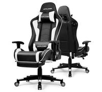 GTPLAYER Chaise Gaming Ergonomique avec Repose-Pieds et Enceintes Bluetooth, Accoudoirs Réglables, Appui-tête, Soutien Lombaire Réglable, Hauteur Réglable, 200 kg, Blanc