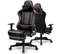 GTPLAYER Chaise Gaming Ergonomique avec Repose-Pieds et Enceintes Bluetooth, Accoudoirs Réglables, Appui-tête, Soutien Lombaire Réglable, Hauteur Réglable, 200 kg, Noir