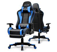 GTPLAYER Chaise Gaming Ergonomique avec Repose-Pieds et Enceintes Bluetooth, Accoudoirs Réglables, Appui-tête, Soutien Lombaire Réglable, Hauteur Réglable, 200 kg, Bleu