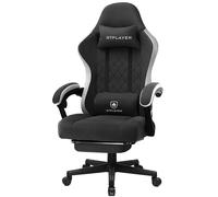 GTPLAYER Chaise Gaming Ergonomique Avec Surface En Tissu Coussin D'Assise à Ressorts Et Repose-Pieds Noir Vérin à gaz de 10 cm pour un réglage facile
