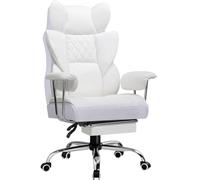 GTPLAYER Chaise Gaming, Ergonomique Fauteuil de Bureau avec Support Lombaire à Ressorts ensachés, Siège Large avec Accoudoirs Souple et Repose-Pieds, Réglable en Hauteur, Blanc