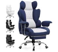 GTPLAYER Chaise Gaming, Ergonomique Fauteuil de Bureau avec Support Lombaire à Ressorts ensachés, Siège Large avec Accoudoirs Souple et Repose-Pieds, Réglable en Hauteur,Bleu foncé-Blanc