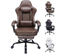GTPLAYER Chaise Gaming, Ergonomique Fauteuil de Bureau, Siège tournant et réglable en Hauteur à accoudoirs synchronisés, Coussin Lombaire, Coussin pour la Tête et Supporte 150 kg, Cuir, Brun Rétro
