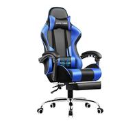 GTPLAYER Chaise Gaming Ergonomique, Fauteuil Gamer, Chaise Bureau, Dossier réglable à 135°, Hauteur Réglable, Repose-Pieds rétractables, Simili Cuir, Supporte 150 kg, Bleu