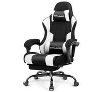 GTPLAYER Chaise Gaming Ergonomique, Fauteuil Gamer, Chaise Bureau, Dossier réglable à 135°, Hauteur Réglable, Repose-Pieds rétractables, Tissu, Supporte 150 kg, Gris-Blanc