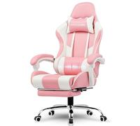 GTPLAYER Chaise Gaming Ergonomique, Fauteuil Gamer, Chaise Bureau, Dossier réglable à 135°, Hauteur Réglable, Repose-Pieds rétractables, Simili Cuir, Supporte 150 kg, Rose