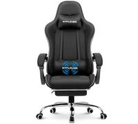 GTPLAYER Chaise Gaming Ergonomique, Fauteuil Gamer, Chaise Bureau, Dossier réglable à 135°, Hauteur Réglable, Repose-Pieds rétractables, Tissu, Supporte 150 kg, Noir