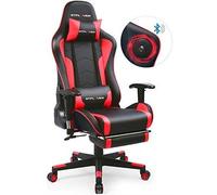 GTPLAYER Chaise Gaming Fauteuil de Bureau Ergonomique avec Repose-Pieds Télescopique Haut-Parleur Bluetooth (Rouge)
