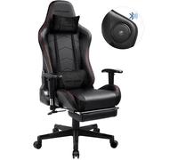 GTPLAYER Chaise Gaming Repose-Pieds Haut-Parleur Bluetooth Fauteuil Gamer Bleu Siège Ergonomique (Noir)
