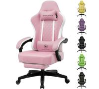 GTPLAYER Fauteuil de jeu ergonomique en cuir synthétique avec coussin à ressorts, accoudoirs et repose-pieds 150 kg, rose