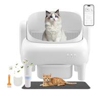GTPLAYER Litiere Chat Autonettoyante， Bac à Litière Ouvert en Haut Autonettoyant avec Contrôle APP，Anti-Pincement，Litière Automatique Inclus Tapis & Déodorant，Idéal pour Multi-Chats & Voyages, Blanc