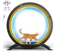 GTPLAYER Roue d'exercice pour chat - Extra large - 100 cm - Ultra silencieuse - Avec tapis amovible et jouet - Autocollant - Verrouillage - Convient à la plupart des chats - Métal - Jaune