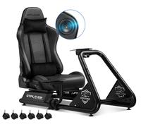 GTPLAYER Simulator Cockpit, Sim Racing Cockpit, support de volant de simulateur de course avec haut-parleurs, volant et étagère à pédales Wine Red