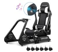 GTPLAYER Simulator Cockpit, Sim Racing Cockpit, support de volant de simulateur de course avec haut-parleurs, volant et étagère à pédales Gray