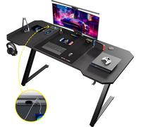 GTPLAYER Table de jeu 120 x 60cm, bureau de jeu avec tapis de souris, prise électrique Table de gamer Table d'ordinateur avec crochet pour casque audio Noir