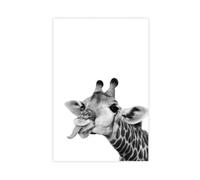 GTQZSAF Impression sur toile pour salon, chambre à coucher, motif girafe avec langue, noir et blanc, 30 x 45 cm