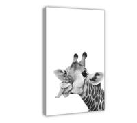 GTQZSAF Impression sur toile pour salon, chambre à coucher, motif girafe avec langue, noir et blanc, 50 x 75 cm